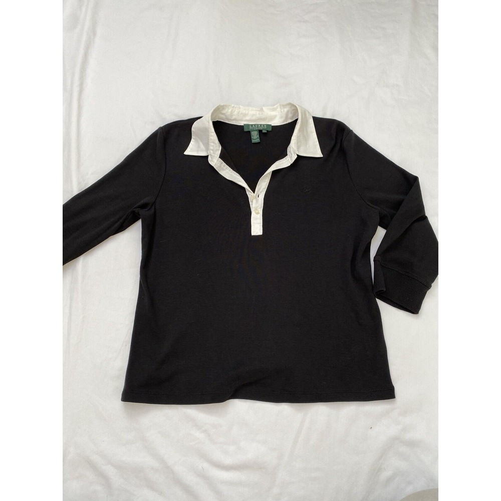 Lauren Ralph Lauren Cotton Longsleeve Black, White Collar Petite Large